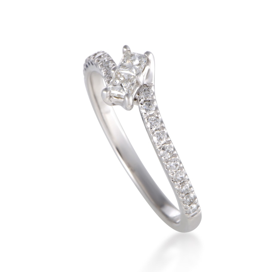 ~.50ct Curved 14K White Gold Diamond Engagement Ring