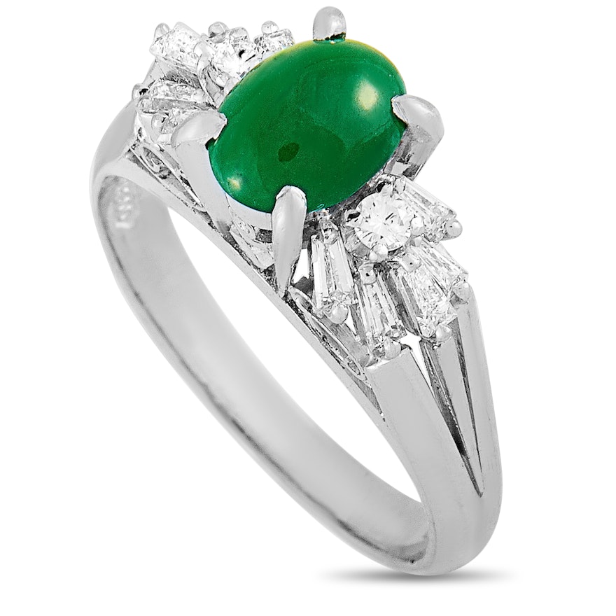 Platinum 0.36 ct Diamond and Jade Ring