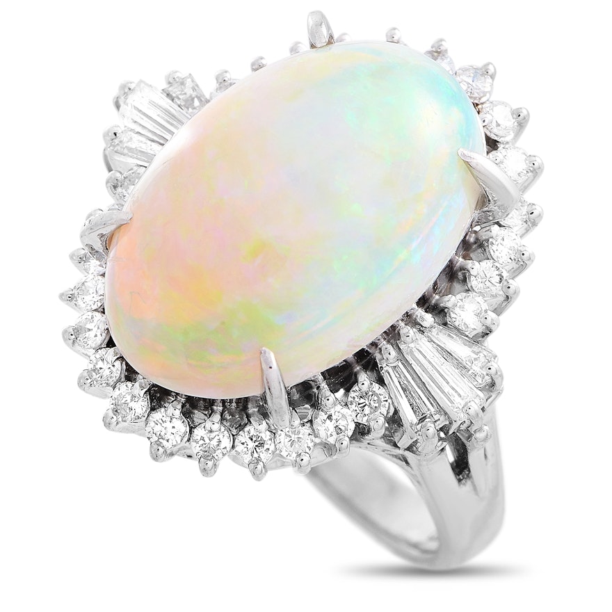 Platinum 0.53 ct Diamond and Opal Ring