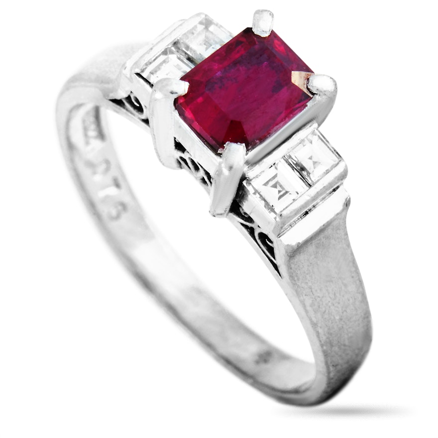 LB Exclusive Platinum 0.21 ct Diamond and Ruby Ring