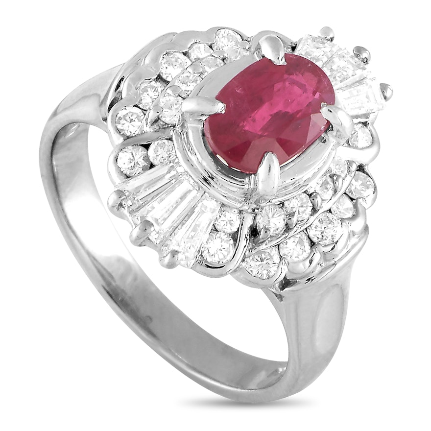 Platinum 1.00 ct Diamond and Ruby Ring