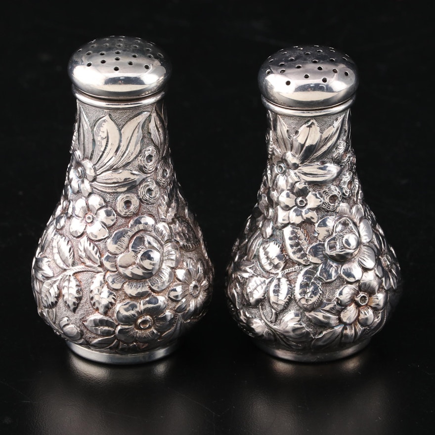 Davis & Galt Sterling Silver Repoussé Salt and Pepper Shakers, Late 19th Century