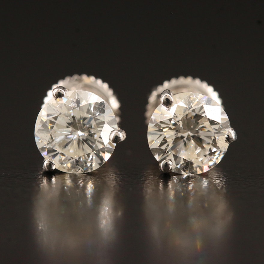 Platinum 2.02 CTW Diamond Stud Earrings with Sterling Silver Clutches