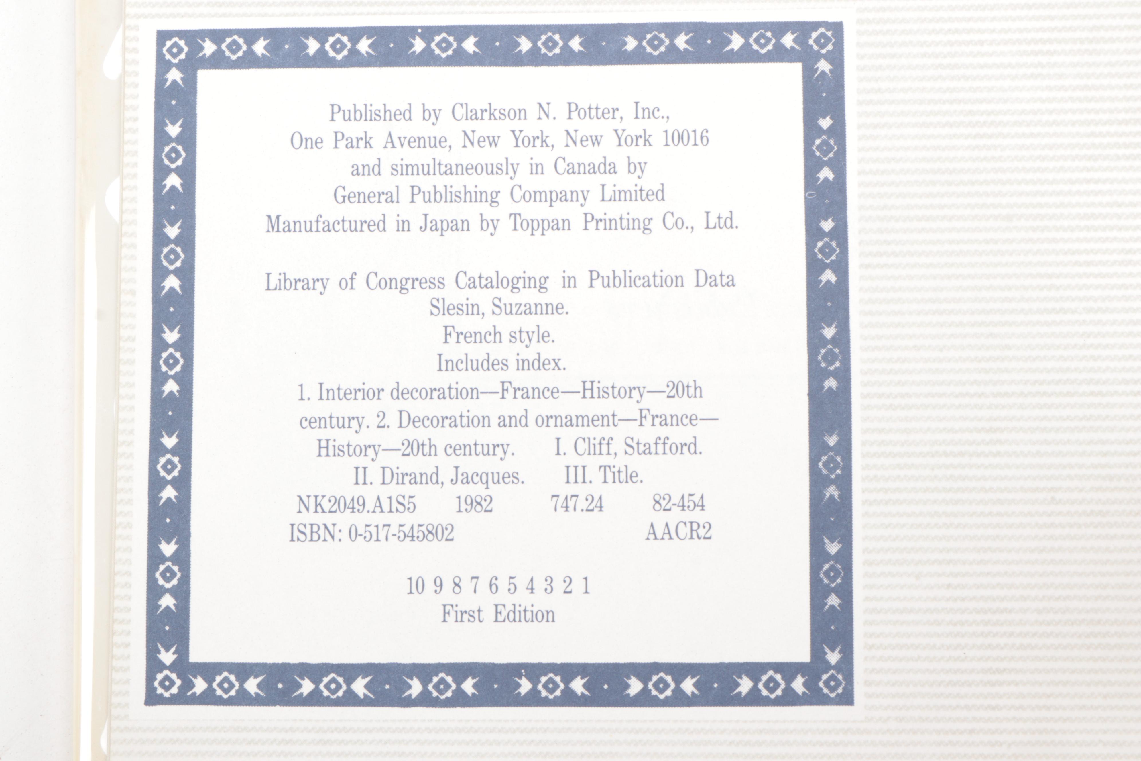 French Design Books Including First Edition "French Style" by Slesin and Cliff