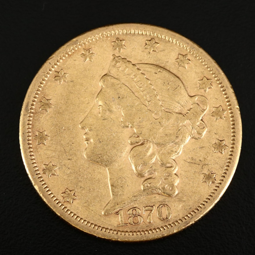 1870-S Liberty Head $20 Double Eagle Gold Coin