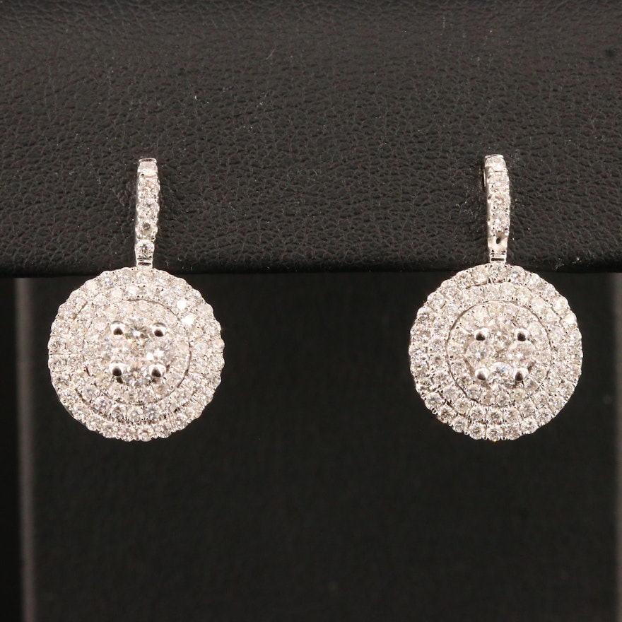 14K 1.40 CTW Diamond Triple Halo Drop Earrings