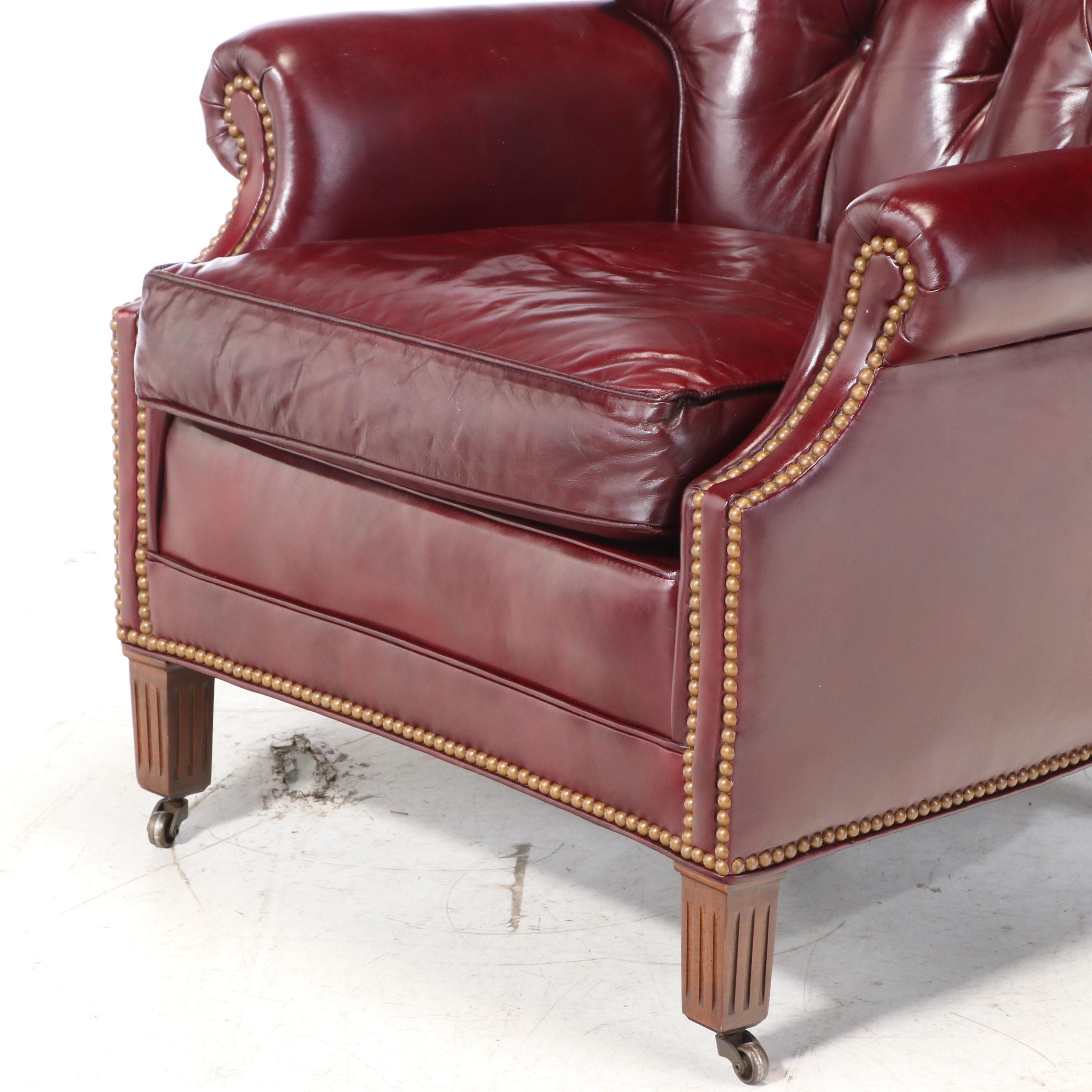 Hancock & Moore Button-Tufted and Brass-Tacked Leather Club Chair and Ottoman