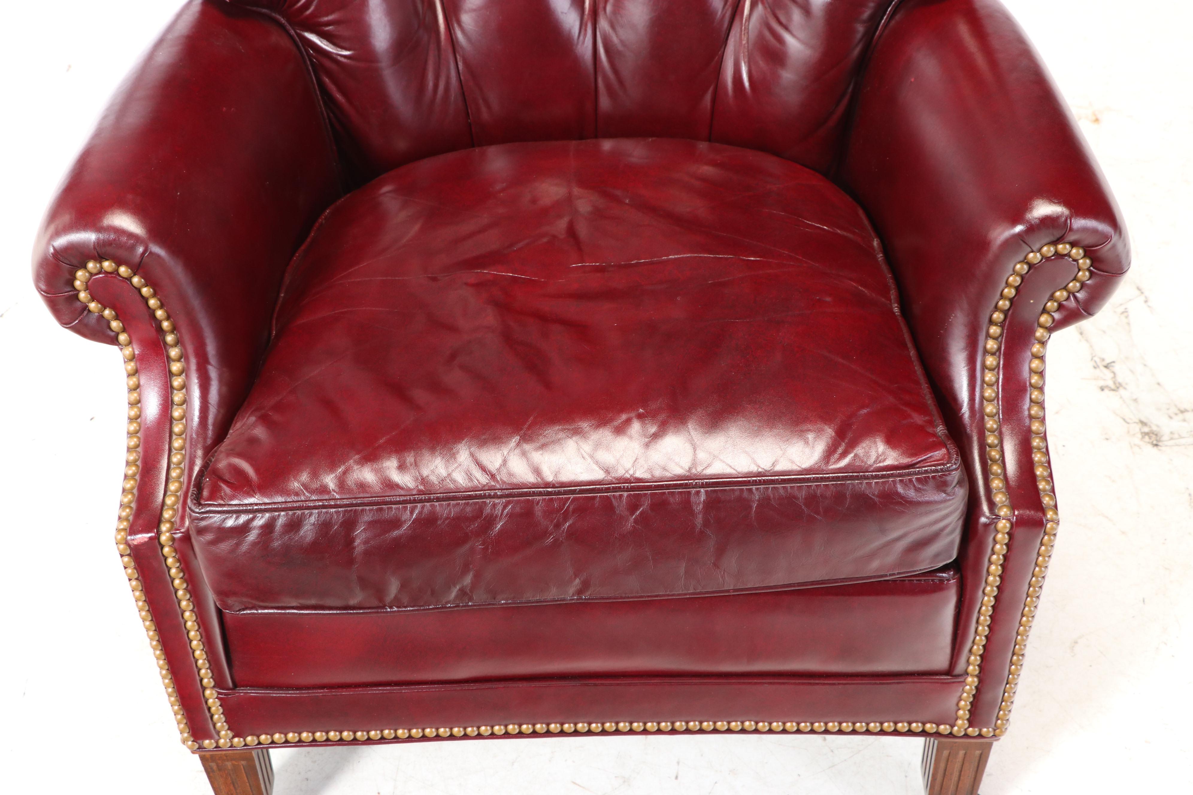 Hancock & Moore Button-Tufted and Brass-Tacked Leather Club Chair and Ottoman