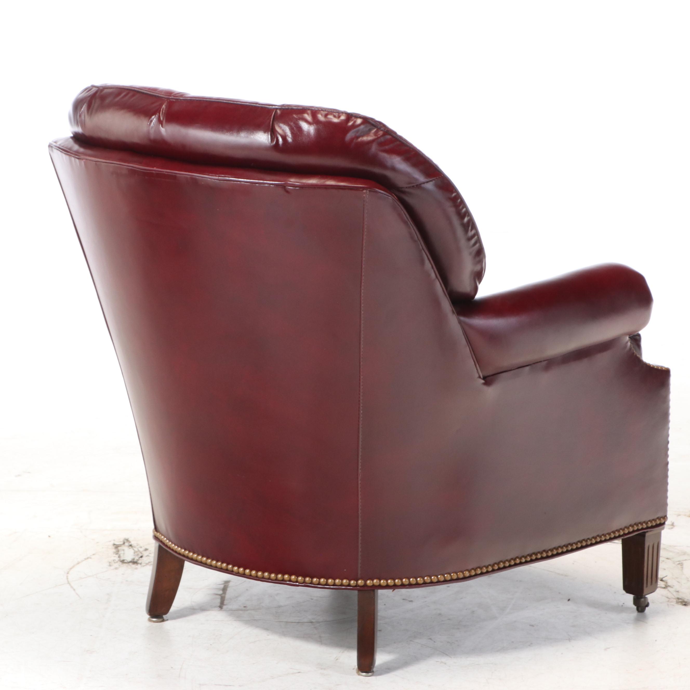 Hancock & Moore Button-Tufted and Brass-Tacked Leather Club Chair and Ottoman