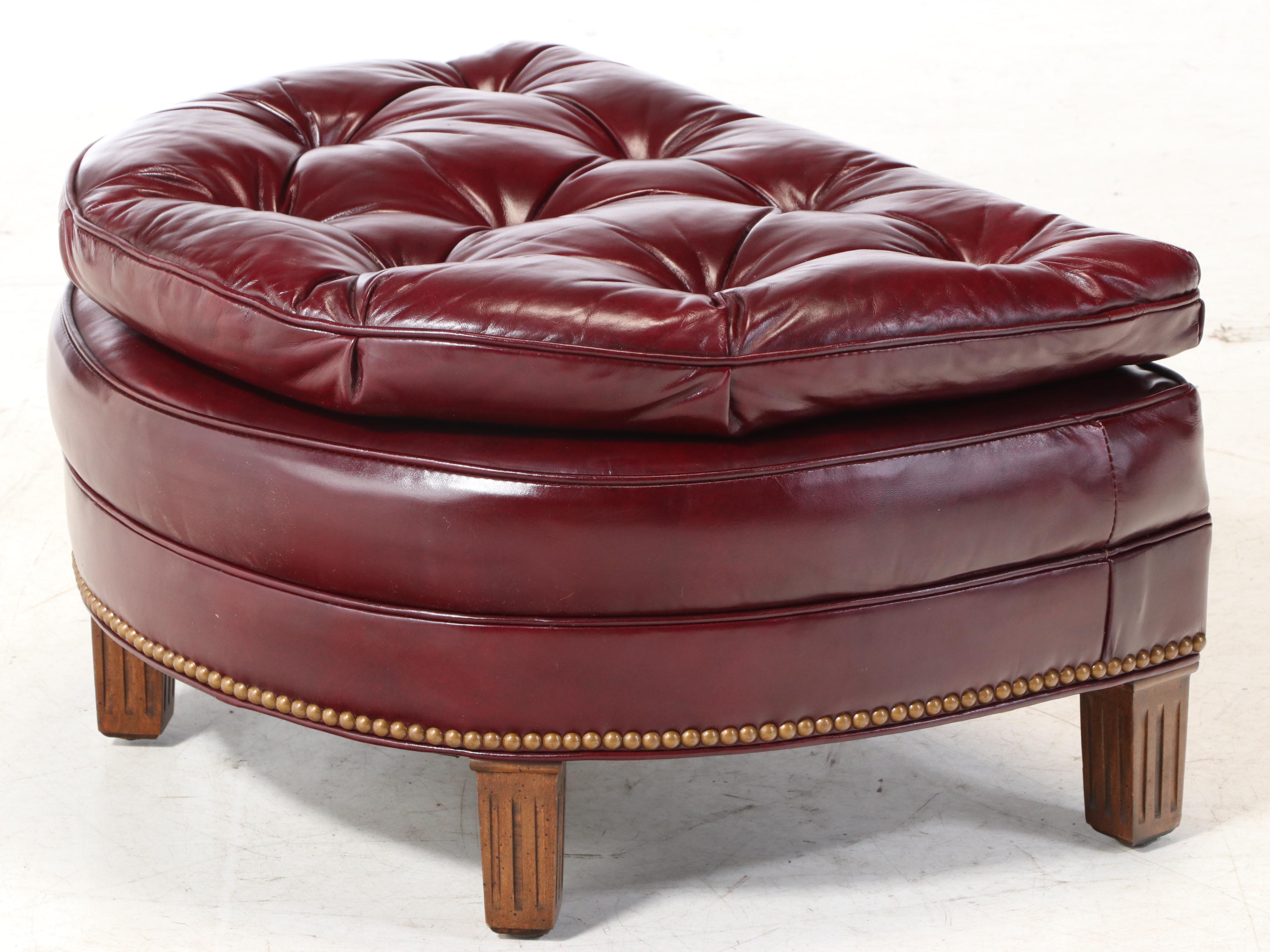 Hancock & Moore Button-Tufted and Brass-Tacked Leather Club Chair and Ottoman