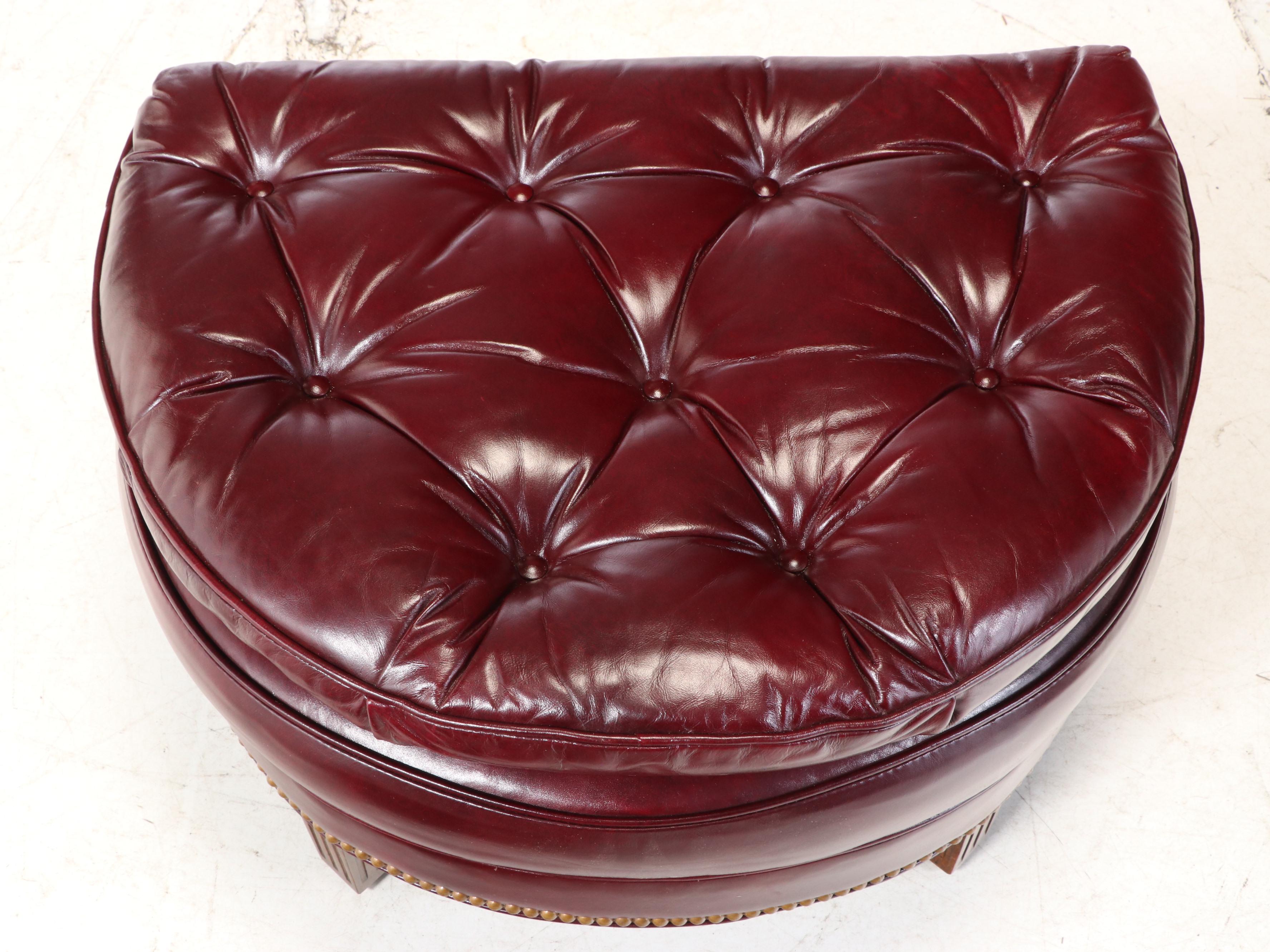 Hancock & Moore Button-Tufted and Brass-Tacked Leather Club Chair and Ottoman