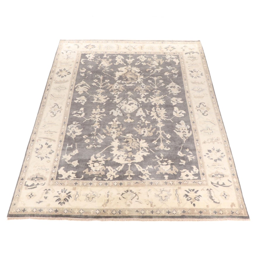 9'1 x 12'1 Hand-Knotted Indo-Turkish Oushak Room-Size Rug