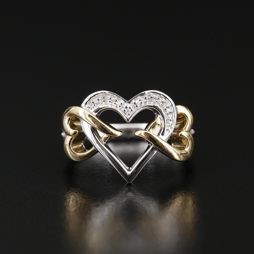 Sterling Silver Diamond Triple Interlocking Heart Ring