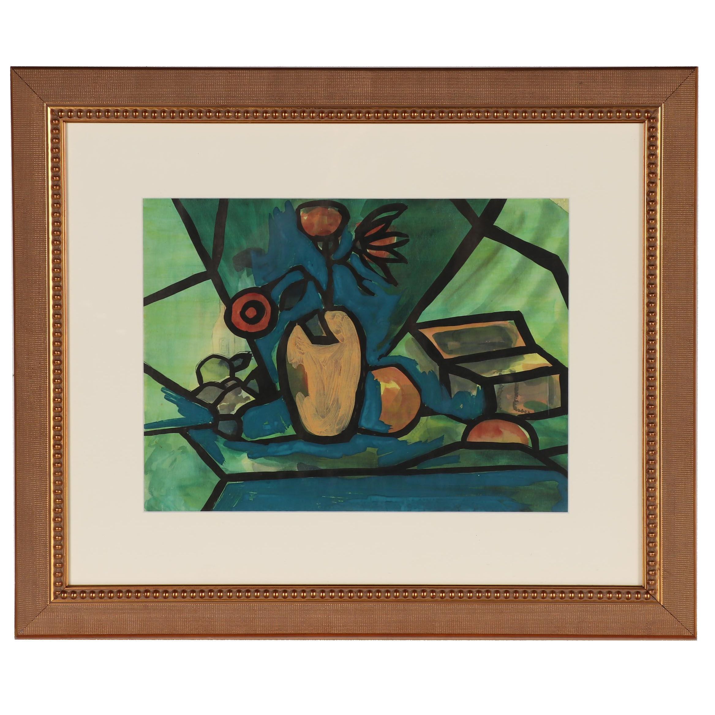 Modernist Still Life Casein Painting Attributed to Leroy Ebert