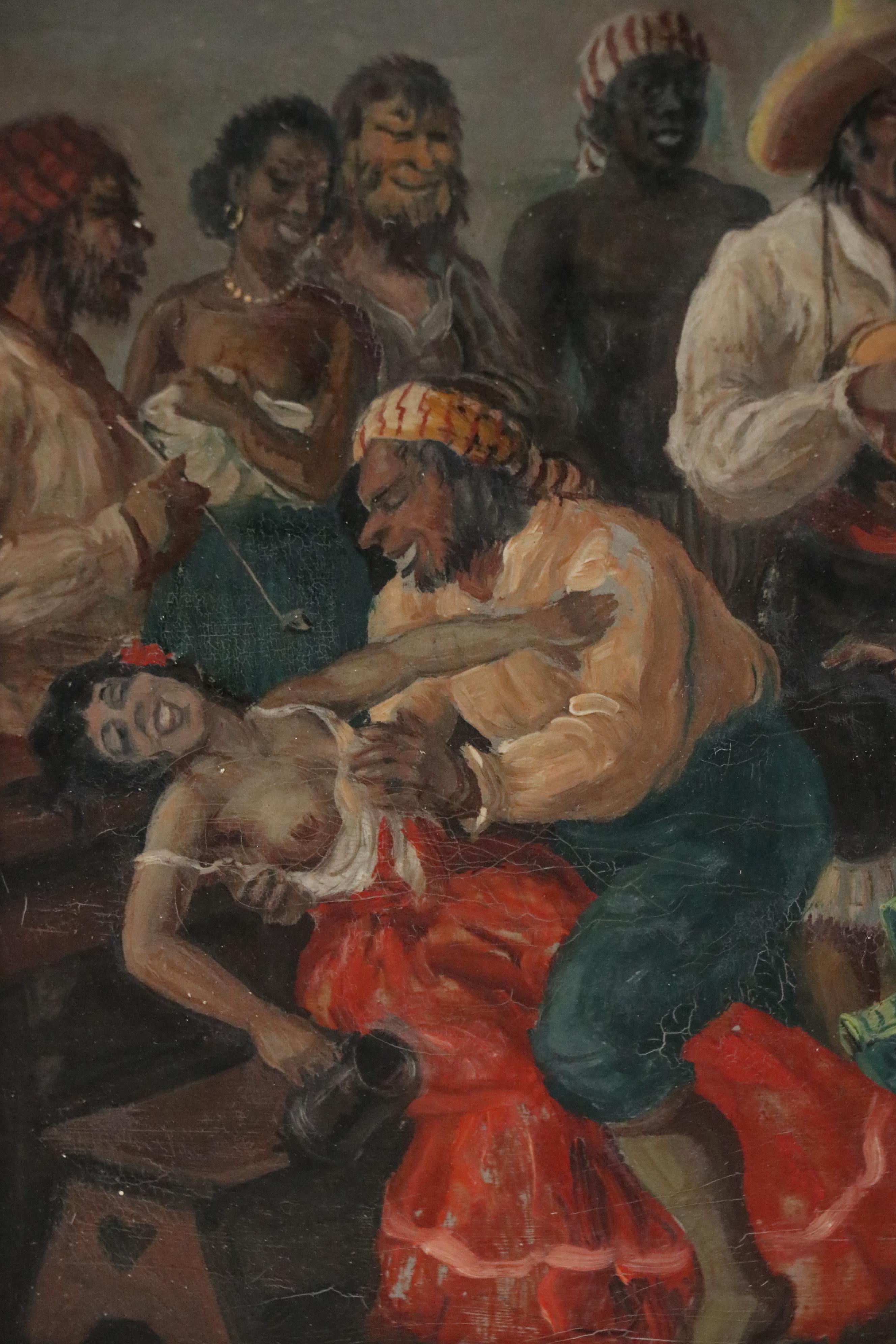 Gustave Alaux Tavern Scene with Dancing Figures Oil Painting, Mid 20th Century