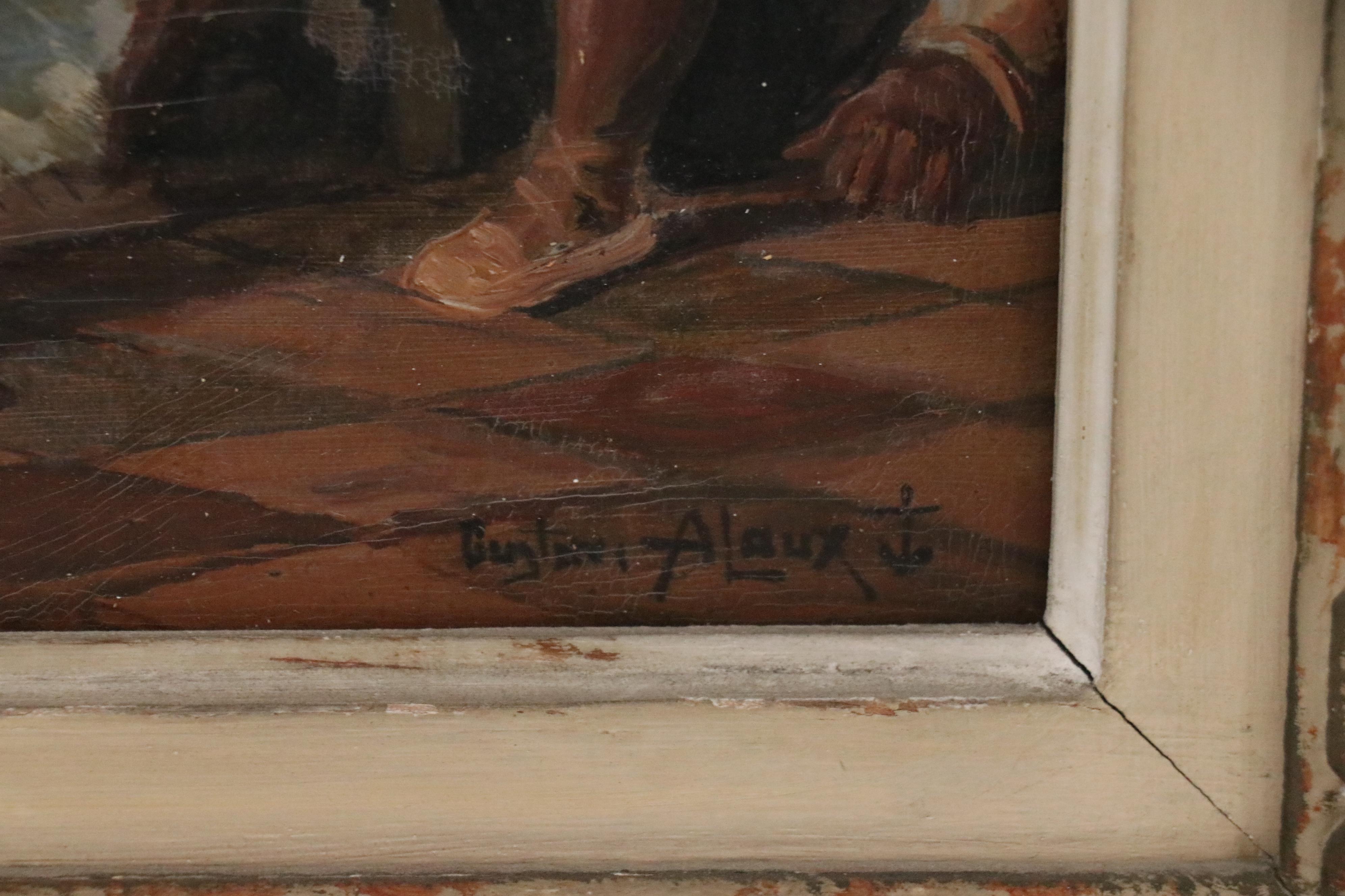 Gustave Alaux Tavern Scene with Dancing Figures Oil Painting, Mid 20th Century