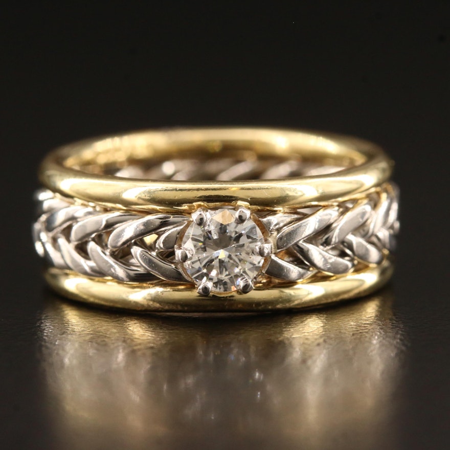 18K and Platinum 0.48 CT Diamond Solitaire Braided Band