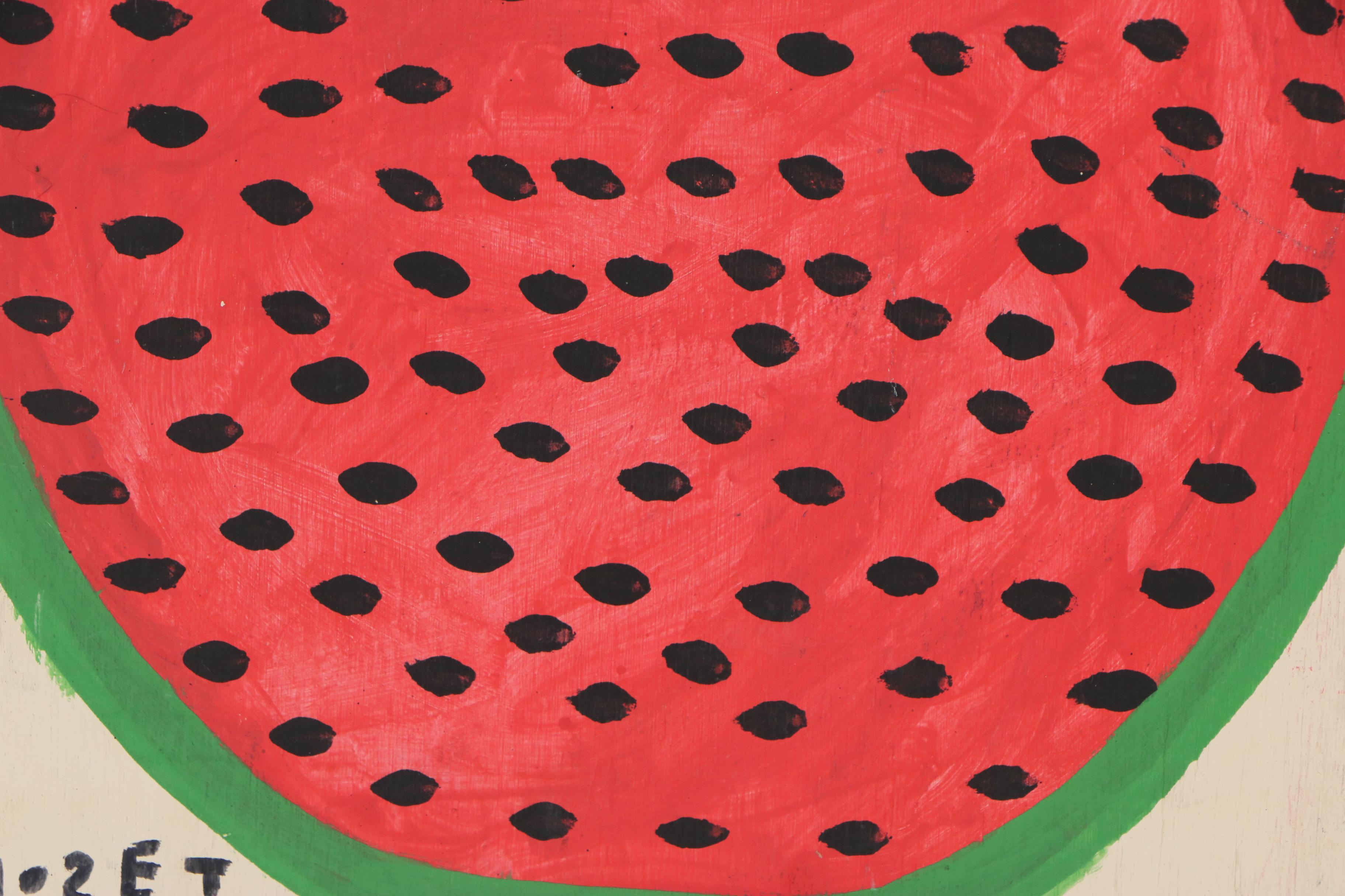 Mose Tolliver Folk Art Acrylic Painting of a Watermelon