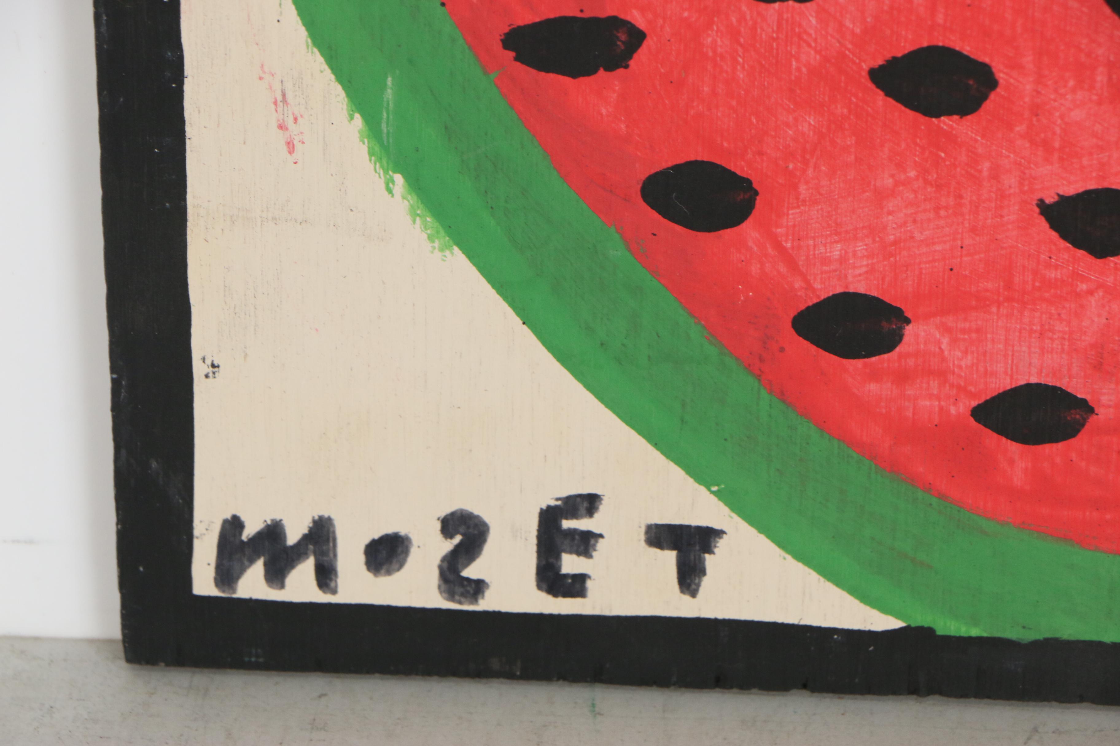Mose Tolliver Folk Art Acrylic Painting of a Watermelon