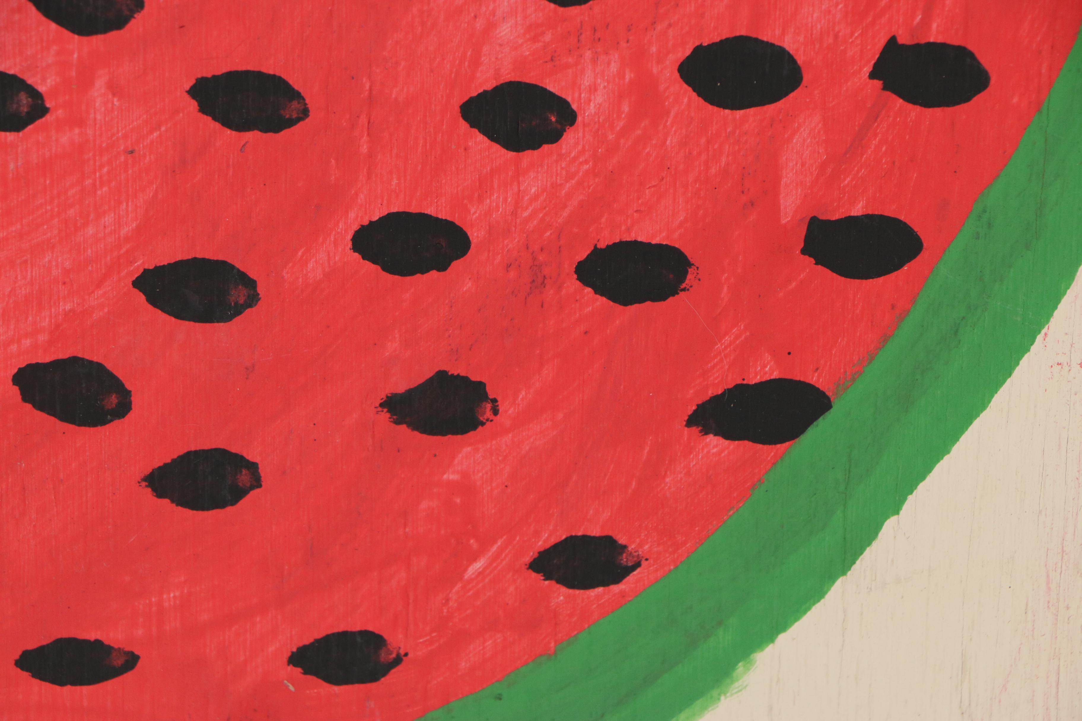 Mose Tolliver Folk Art Acrylic Painting of a Watermelon