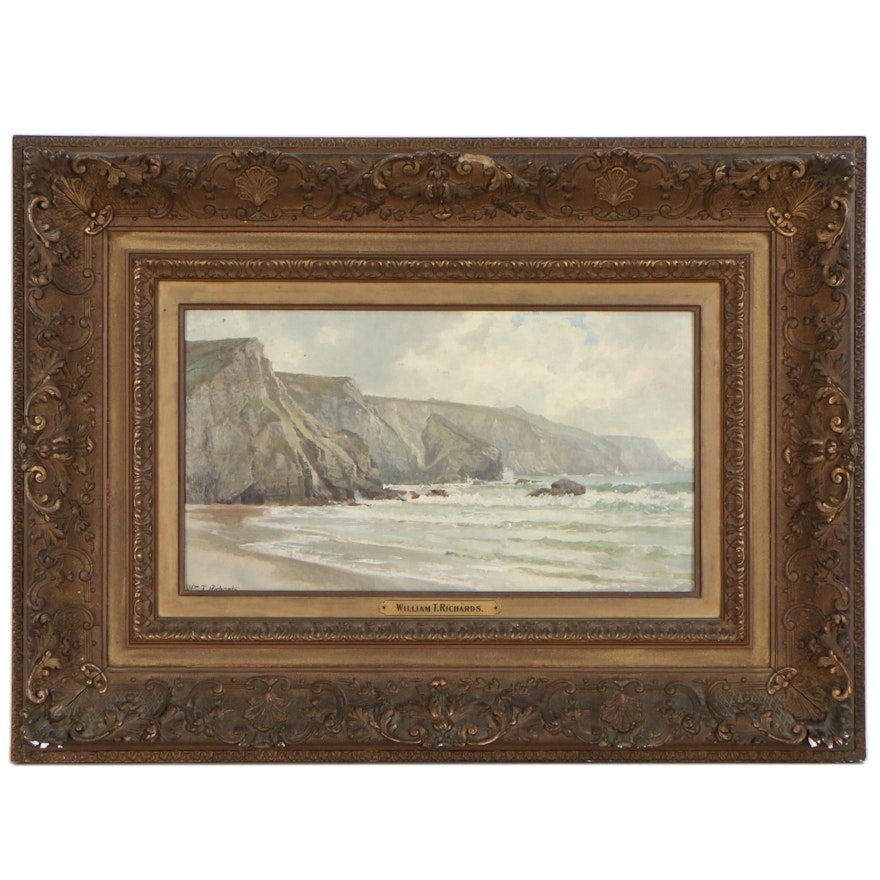 William T. Richards Seascape Oil Painting of Rocky Coast