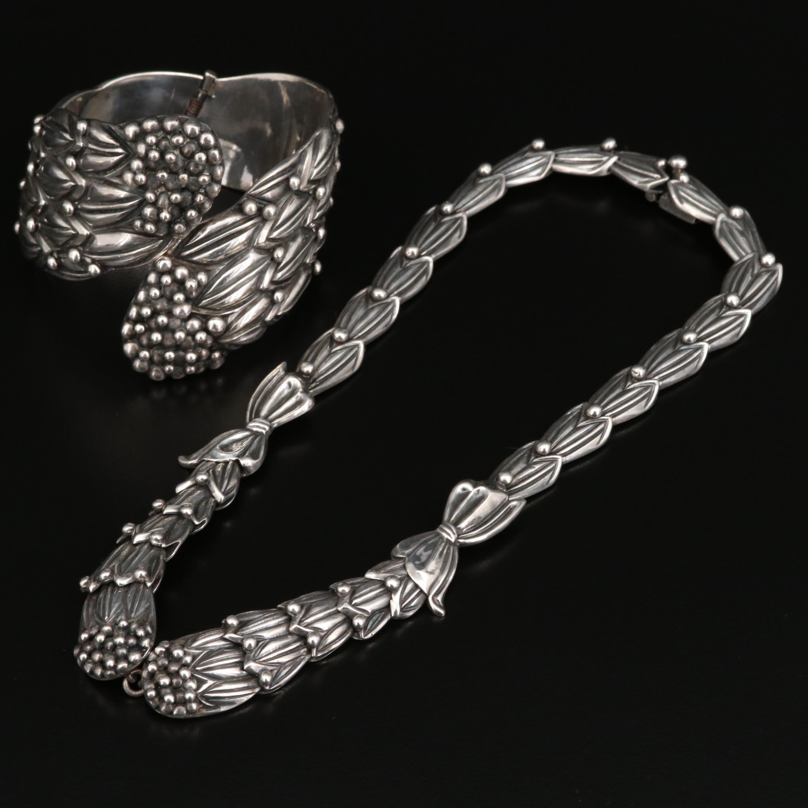 1950s Margot de Taxco "Cornflower" Clamper and Necklace