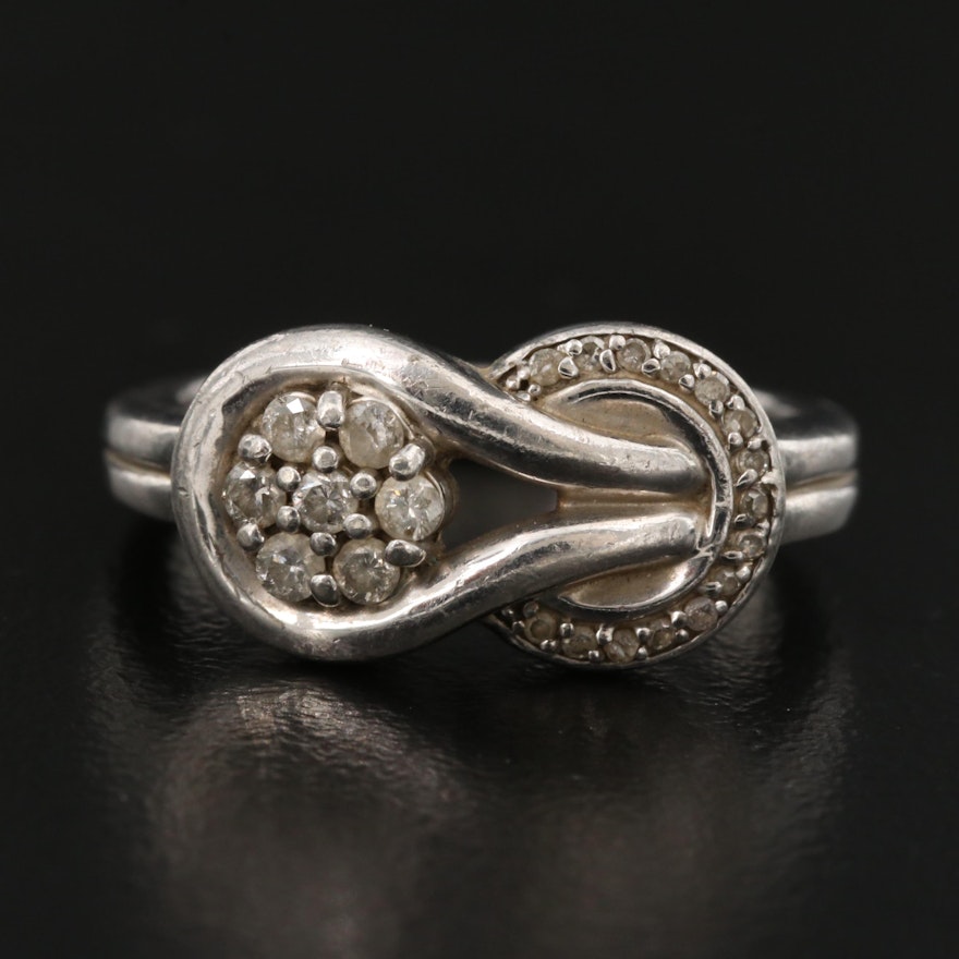 Sterling Silver Diamond Ring Featuring Interlocked Motif