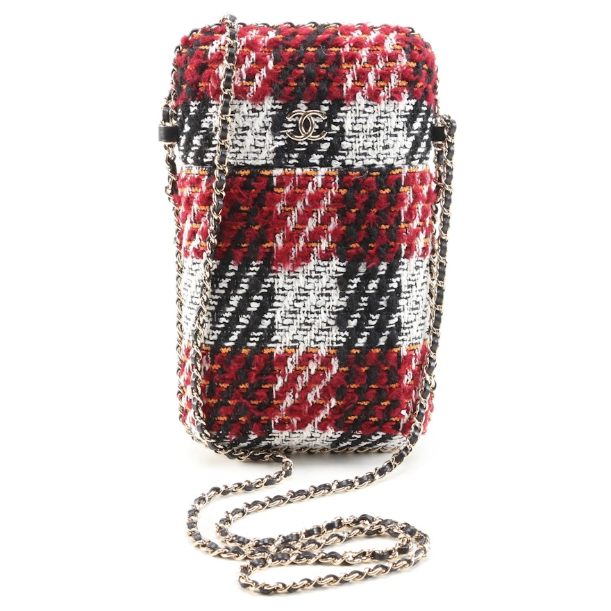 Chanel Tweed and Ribbon Chain Around Phone Holder Crossbody Bag