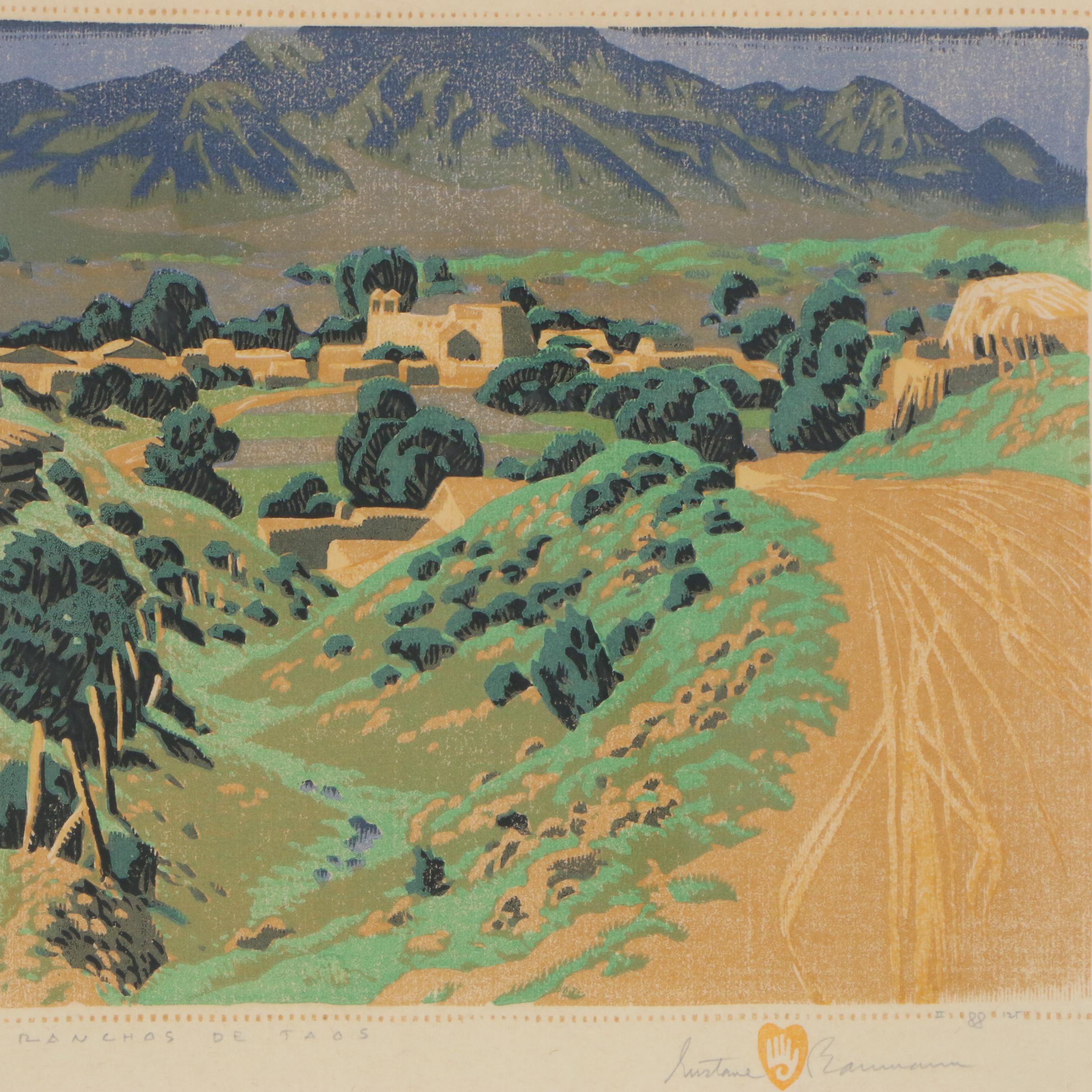 Gustave Baumann Woodcut "Ranchos De Taos," 1988
