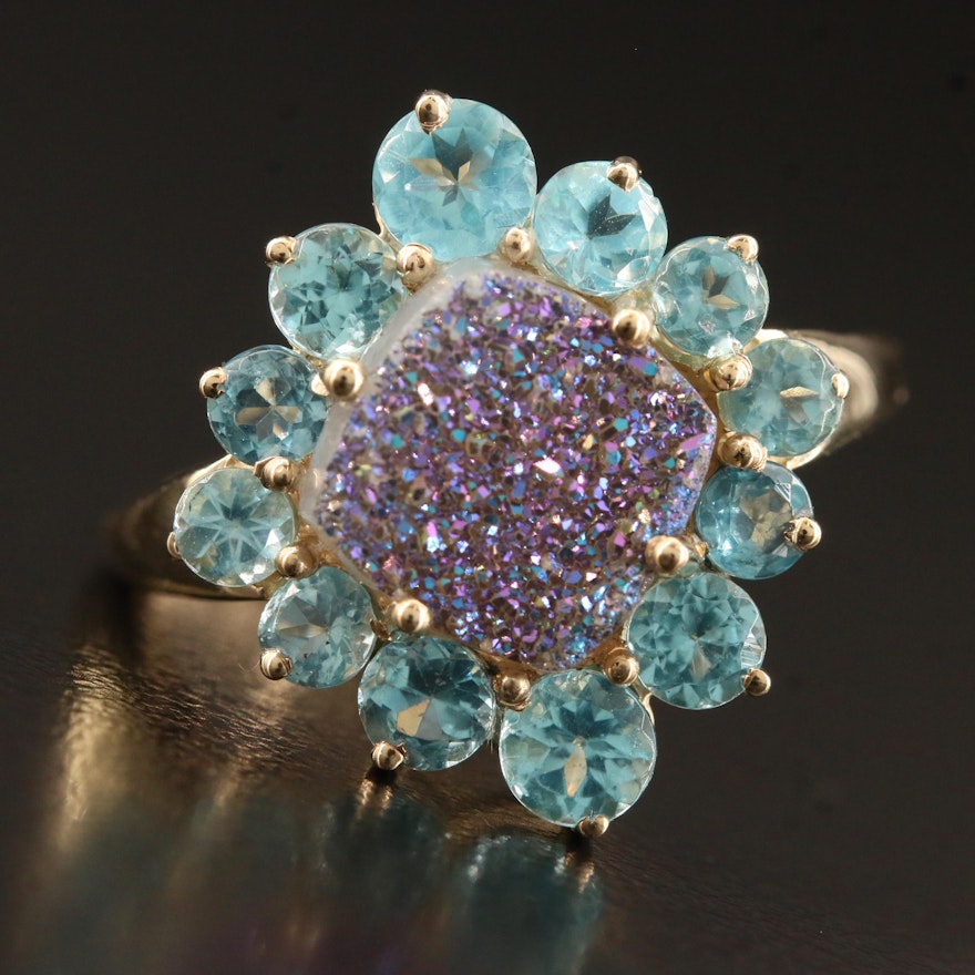 10K Druzy and Apatite Ring