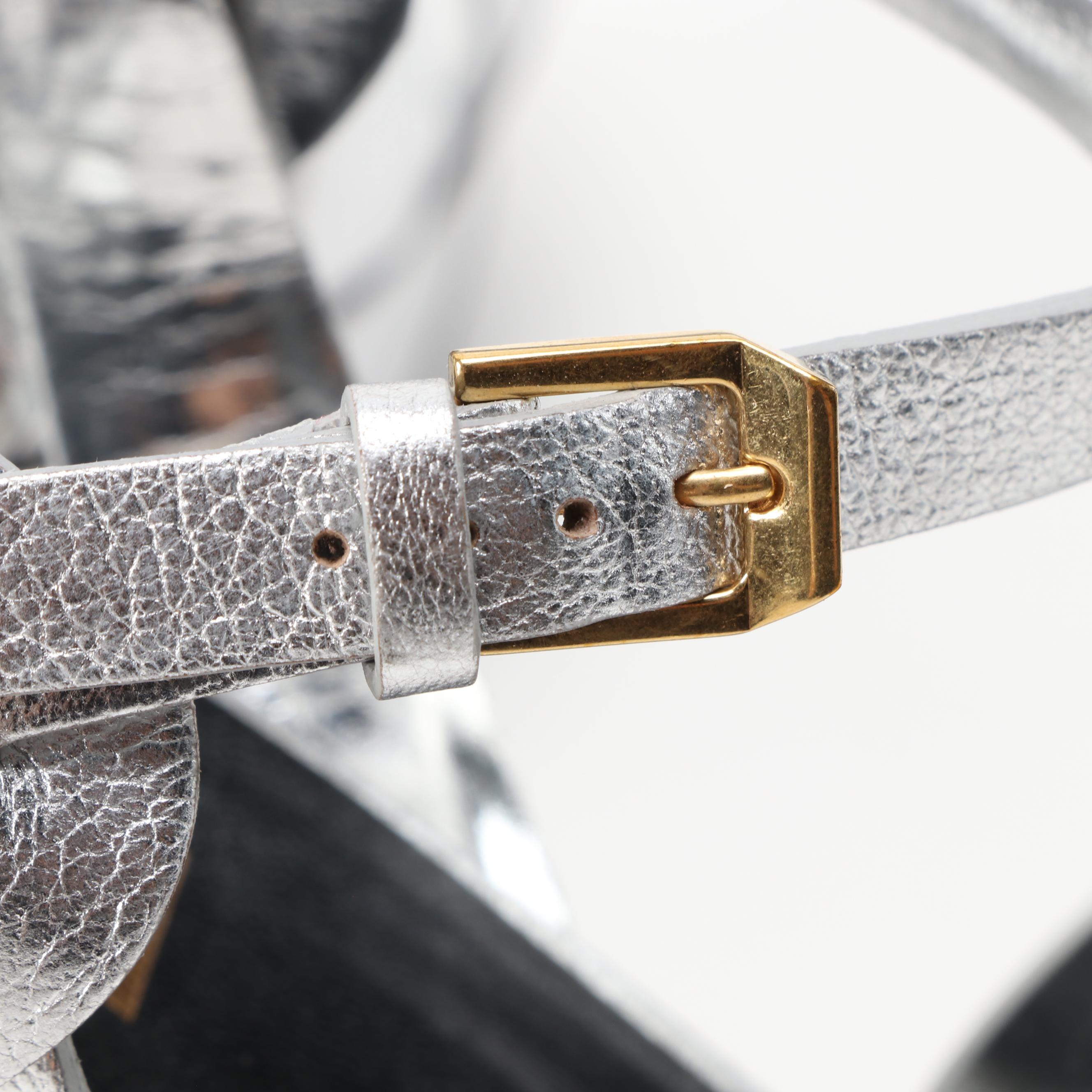 Yves Saint Laurent Tribute 75 Platform Sandals in Silver Metallic Leather