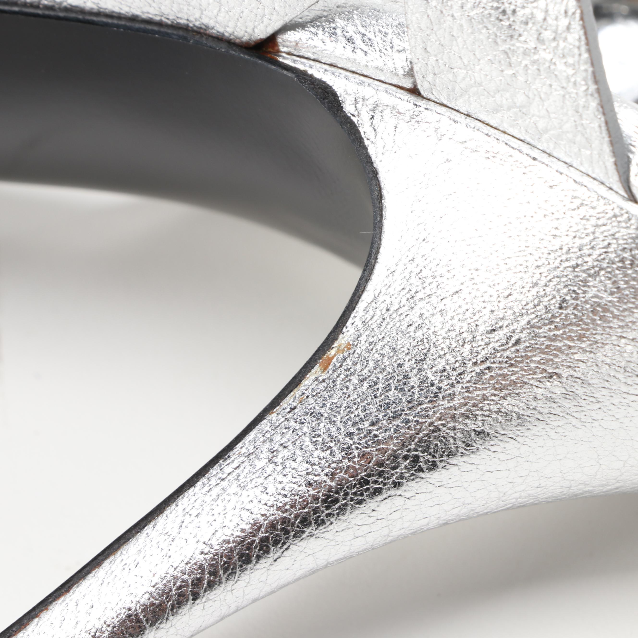 Yves Saint Laurent Tribute 75 Platform Sandals in Silver Metallic Leather