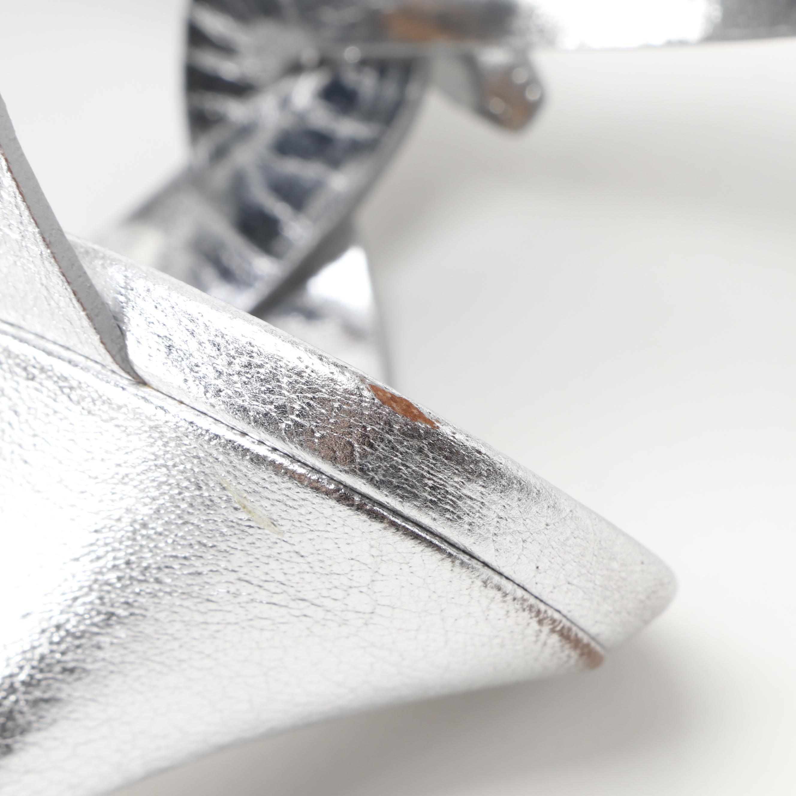 Yves Saint Laurent Tribute 75 Platform Sandals in Silver Metallic Leather