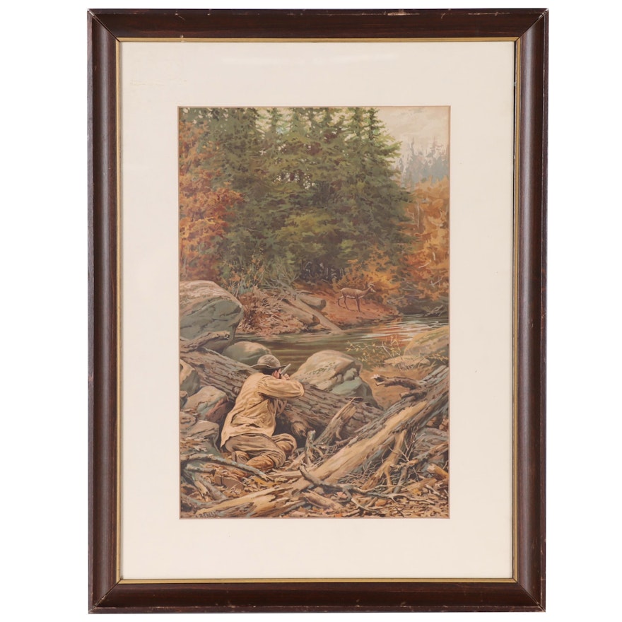 Chromolithograph after Arthur Burdett Frost "Hunting the Deer", 1890