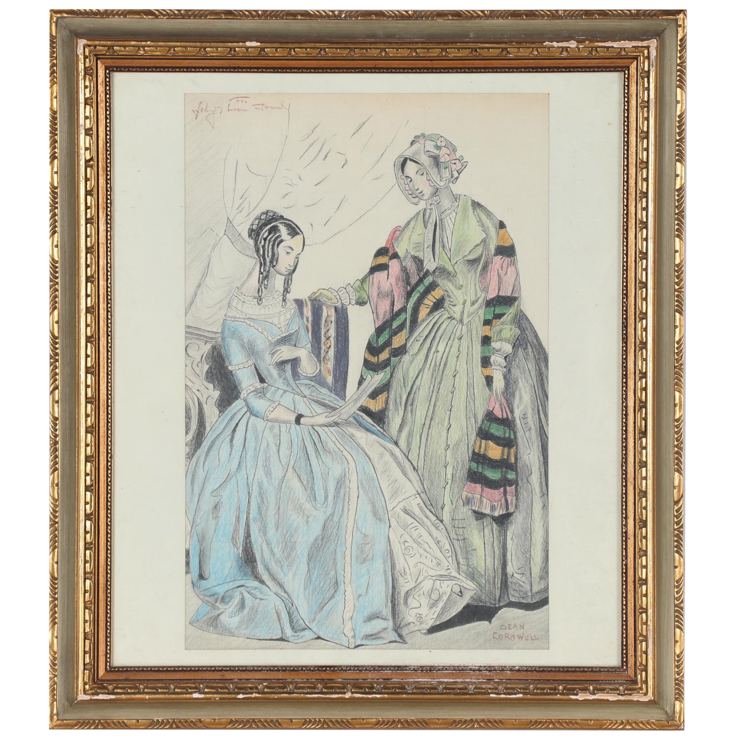 Embellished Colored Pencil Drawing in the Manner of Dean Cornwell