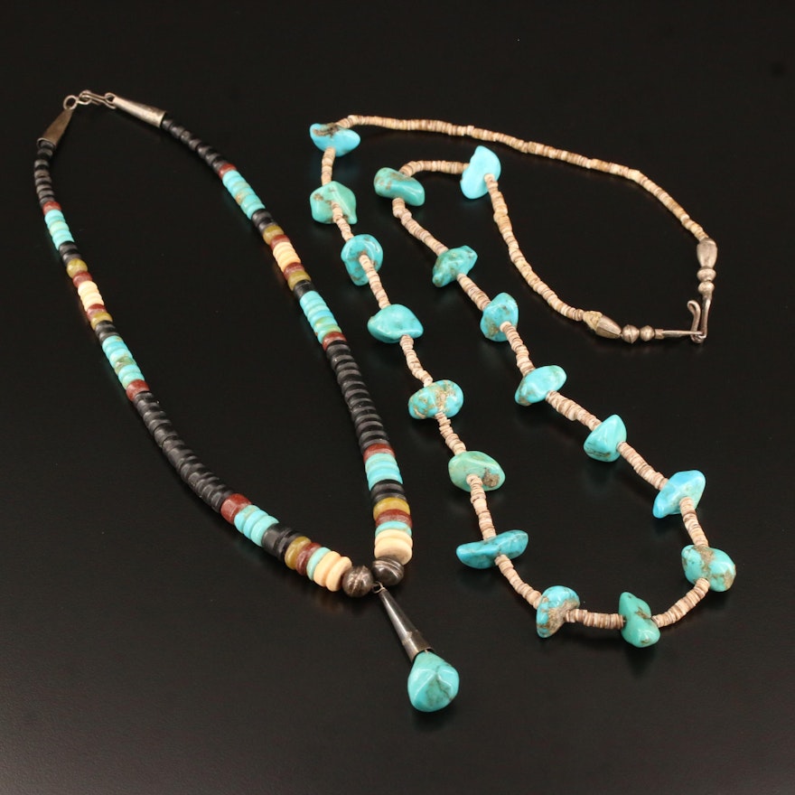 Heishi Necklaces Featuring Sterling Silver, Turquoise, Jasper and Wood
