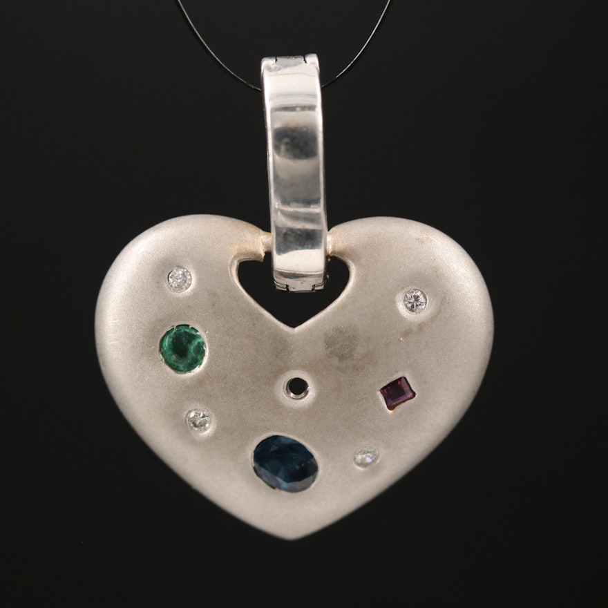 14K Diamond and Gemstone Heart Enhancer Pendant
