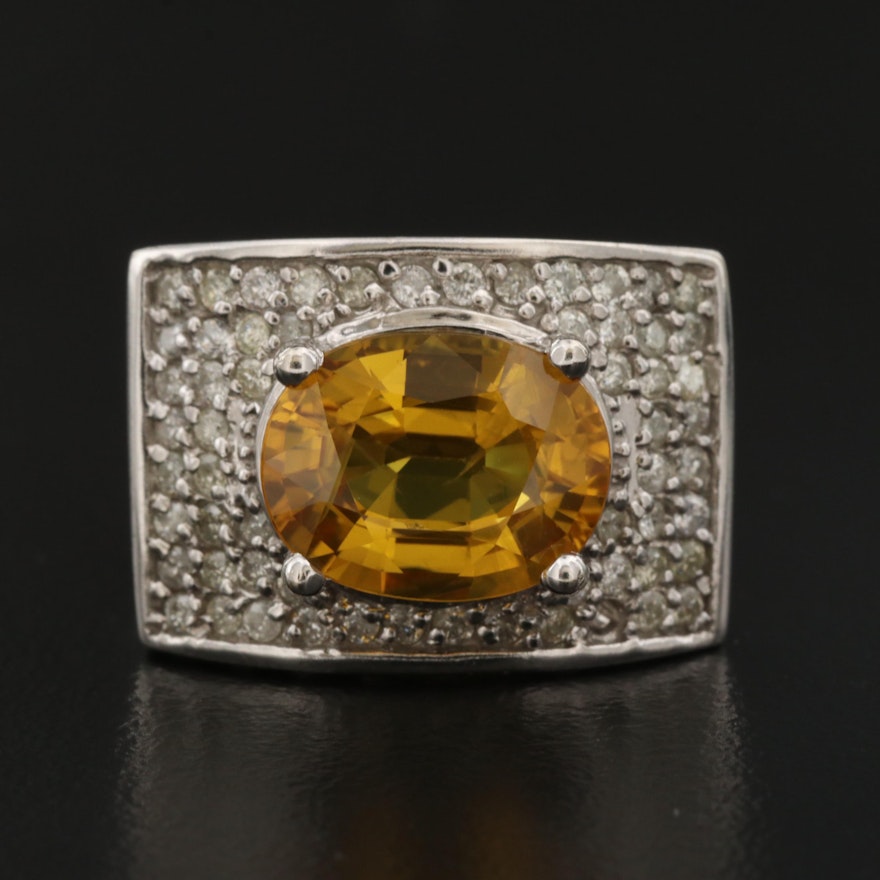 14K 4.45 CT Yellow Sapphire and Diamond Ring