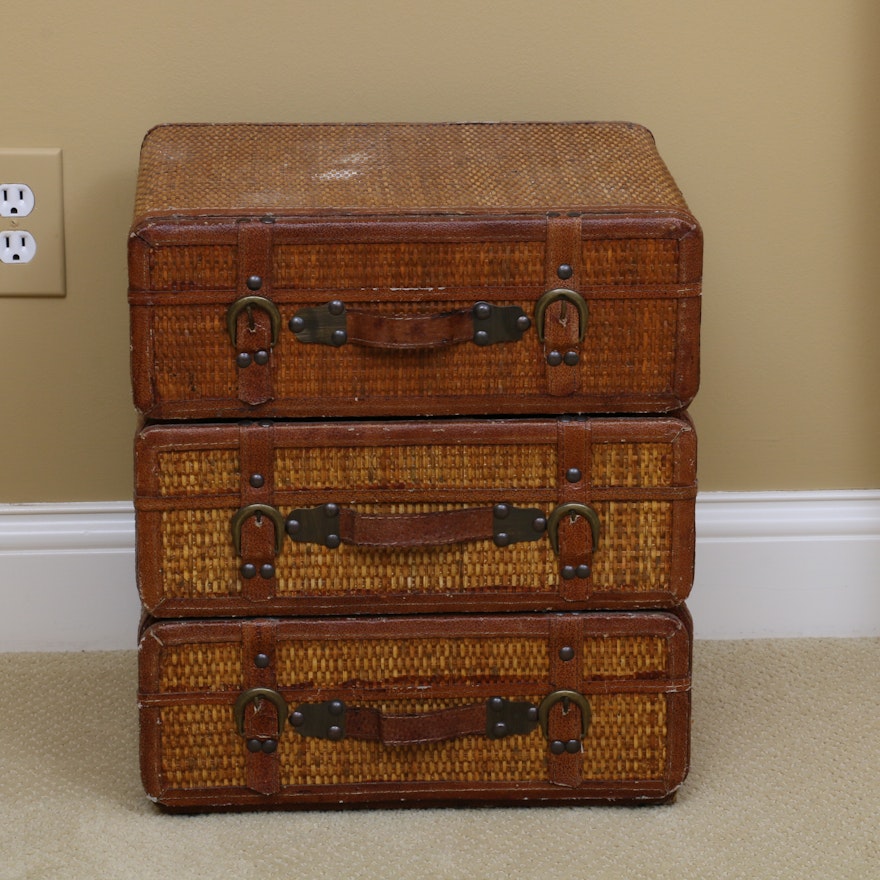 Wicker Accent Table in the Form of Suitcases, Late 20th Century