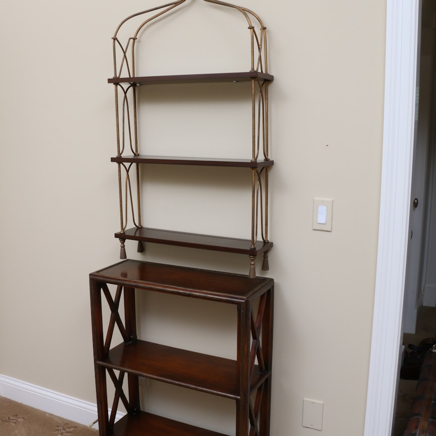 Wall Bookshelf and Mahogany Bookcase, Late 20th Century