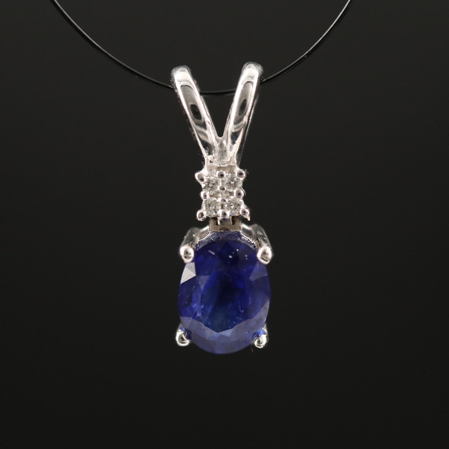 14K Oval Faceted Sapphire and Diamond Articulating Pendant