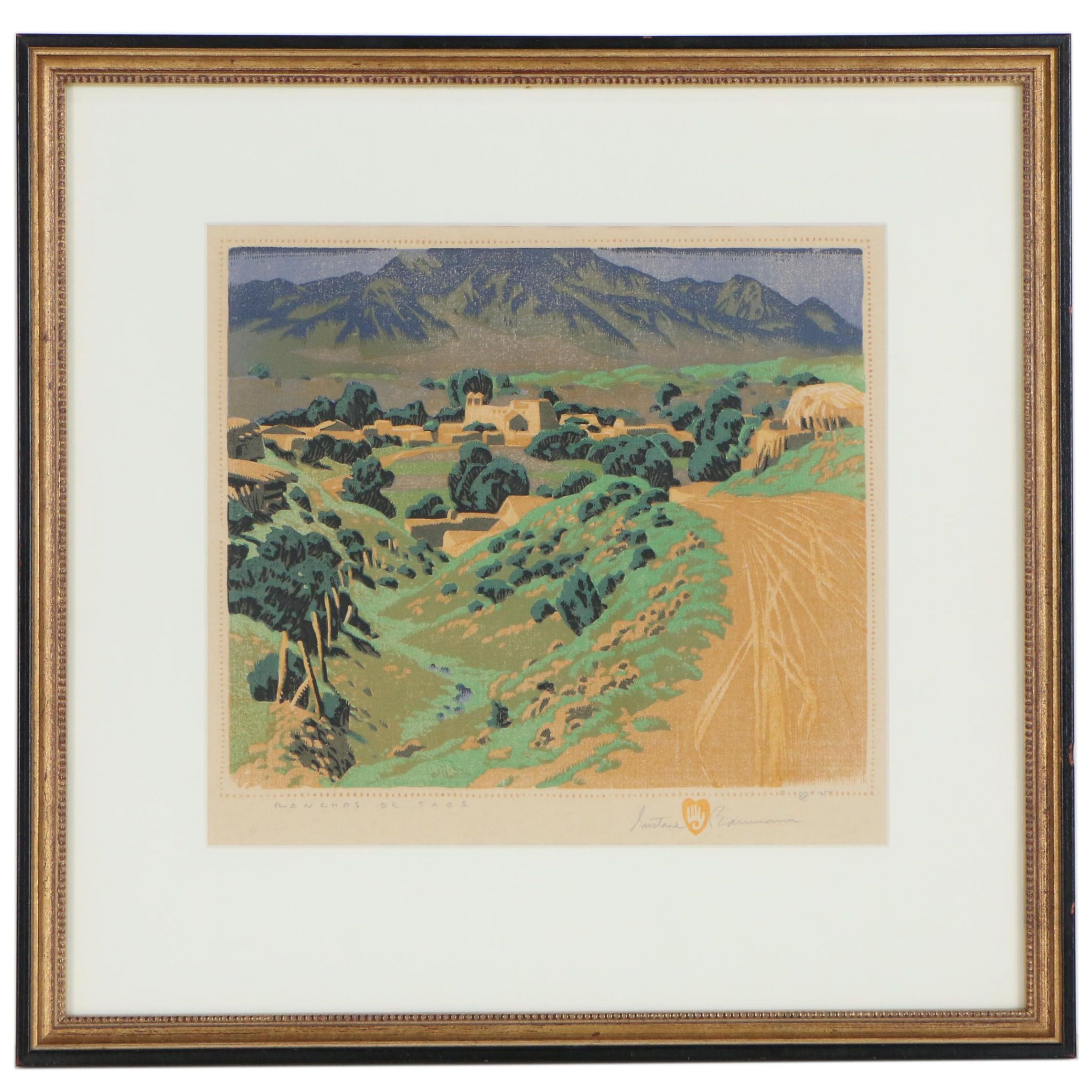 Gustave Baumann Woodcut "Ranchos De Taos," 1988