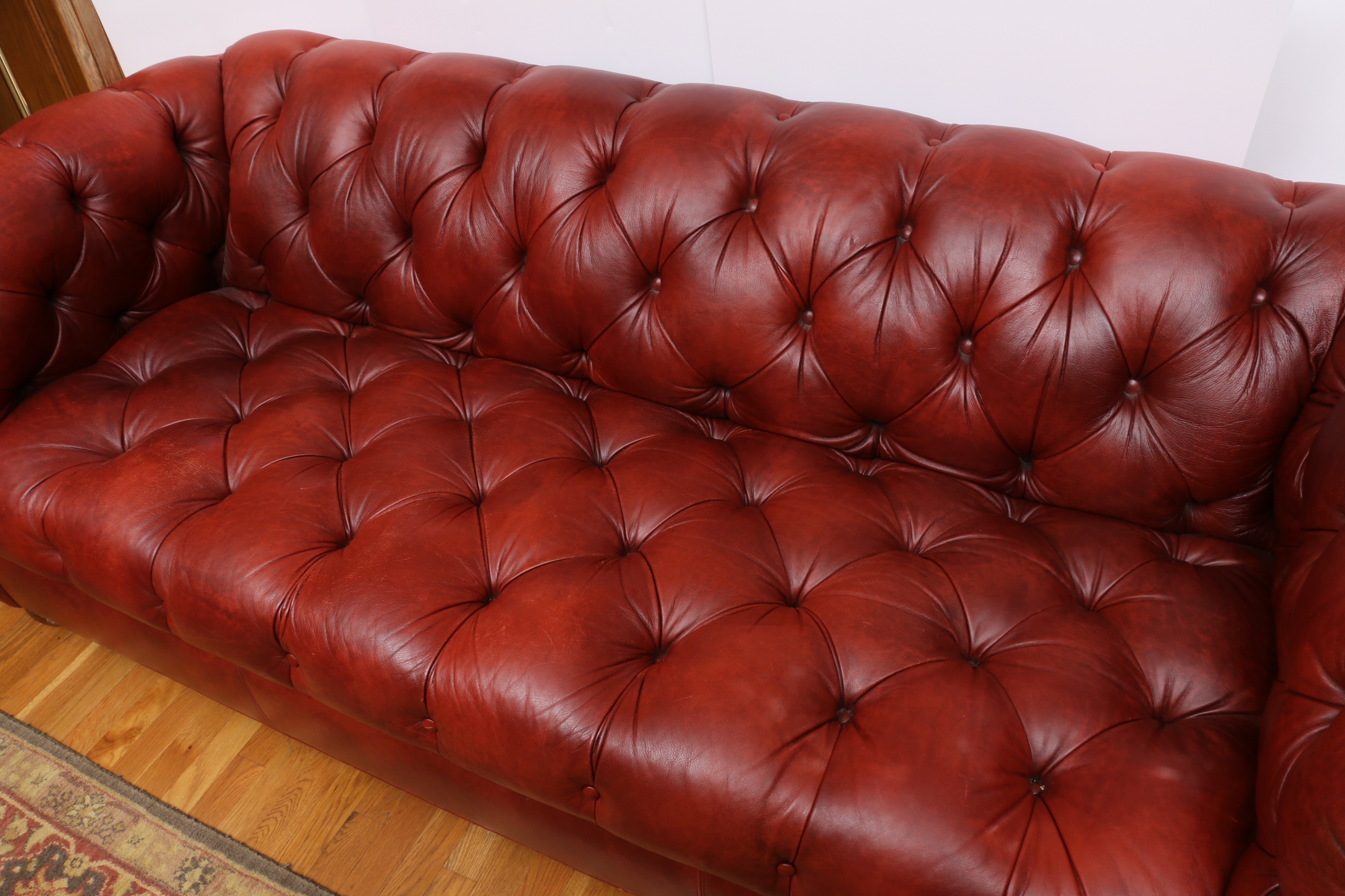 Ethan Allen Oxblood Leather Chesterfield Sofa