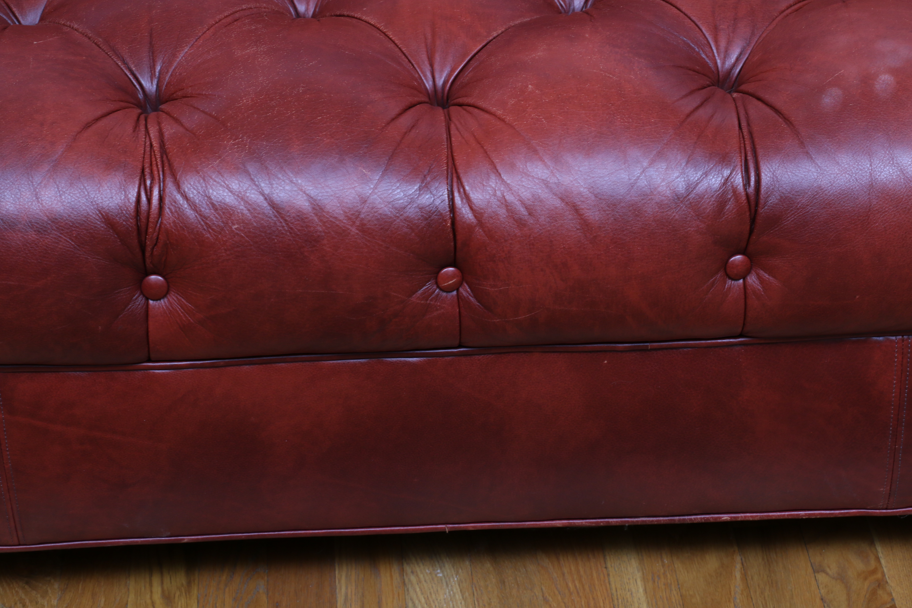 Ethan Allen Oxblood Leather Chesterfield Sofa