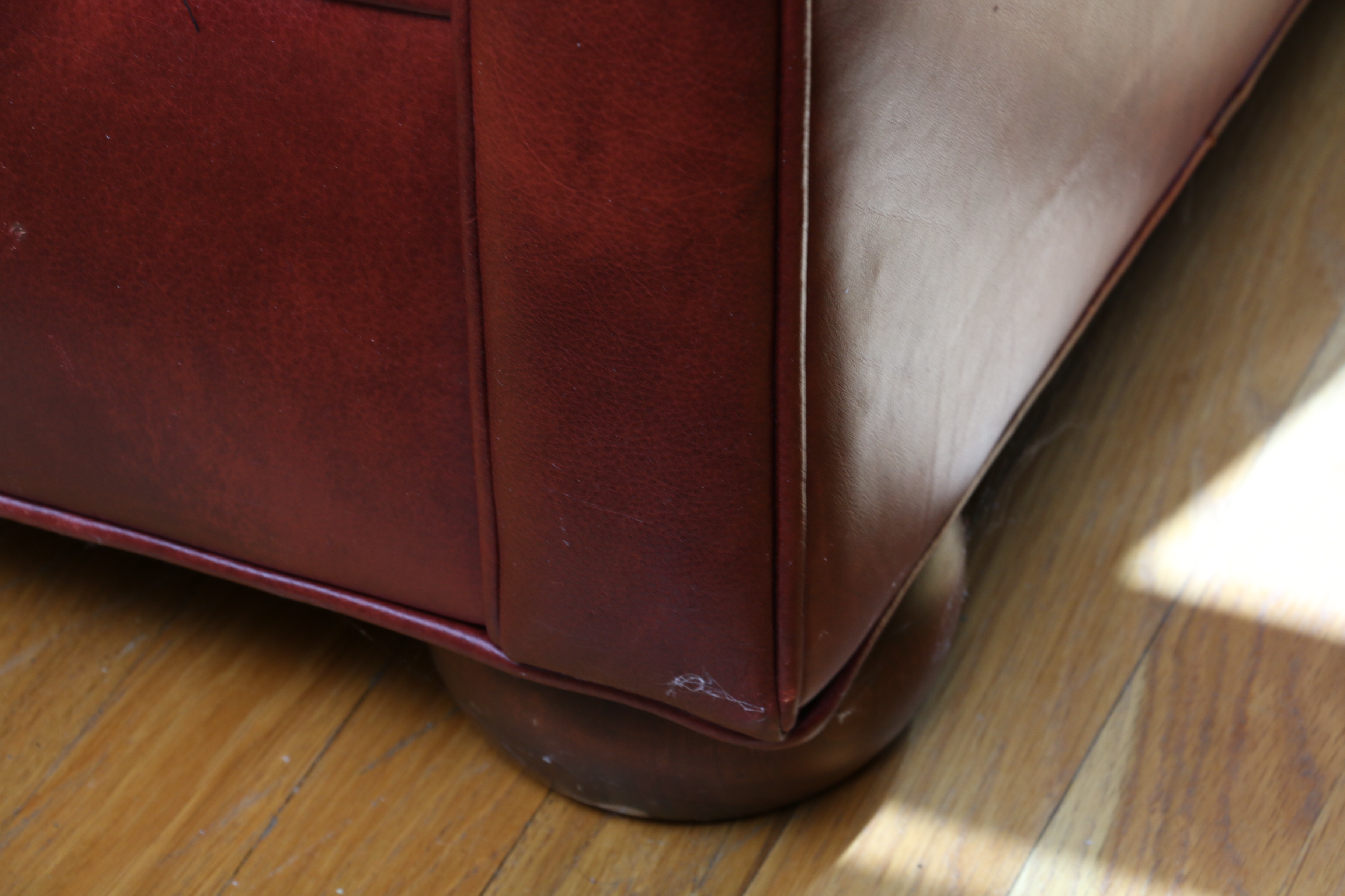 Ethan Allen Oxblood Leather Chesterfield Sofa