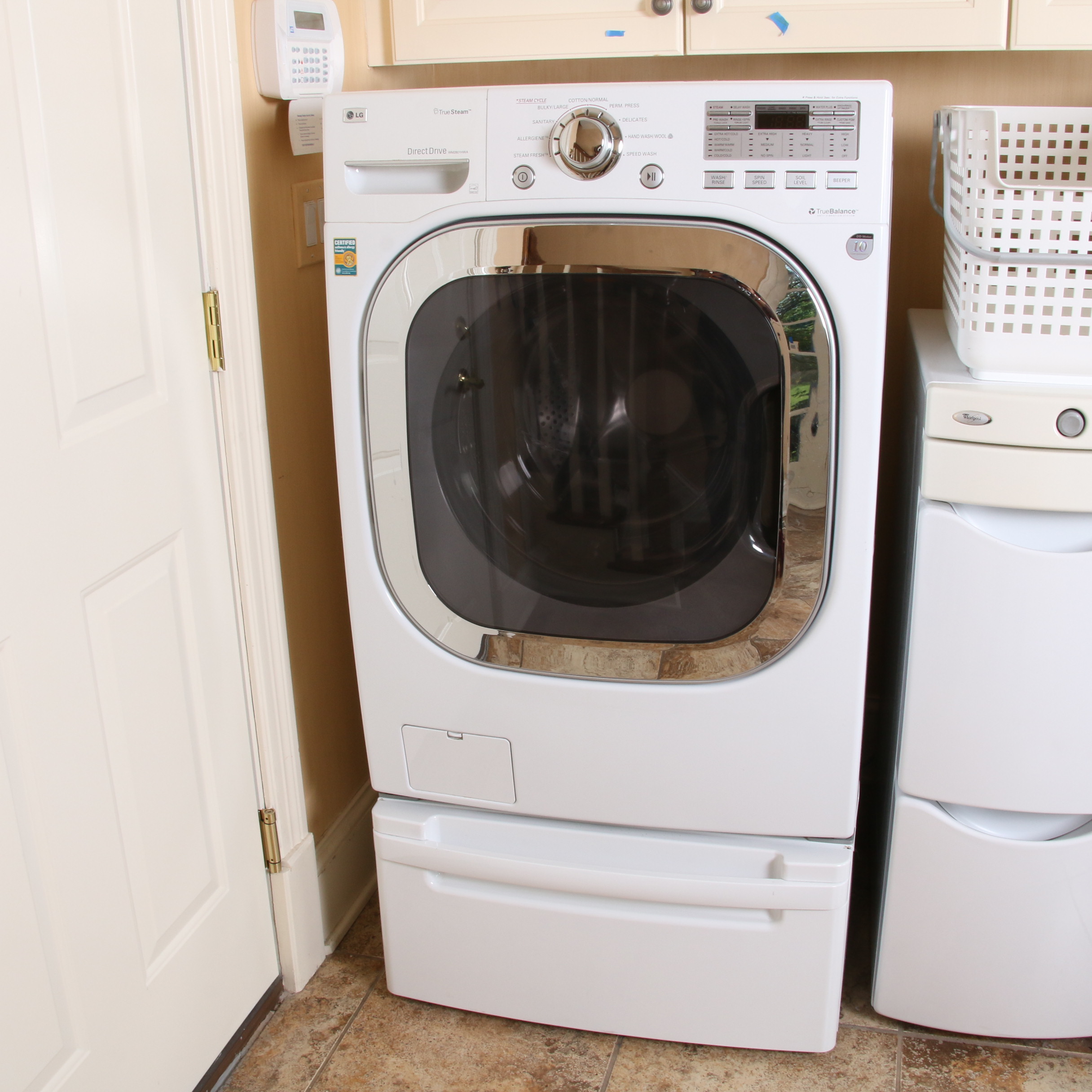 LG True Steam Front Load Washer with Drawer Stand