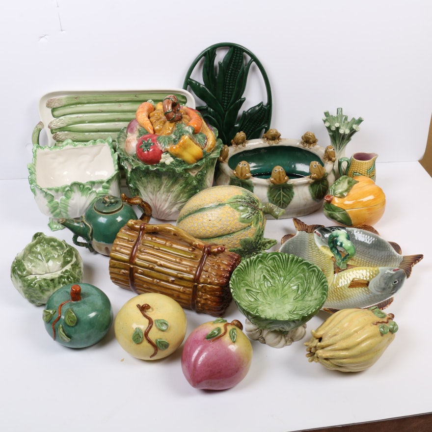 Fitz and Floyd with Other Majolica Fruit and Vegetable-Form Serveware