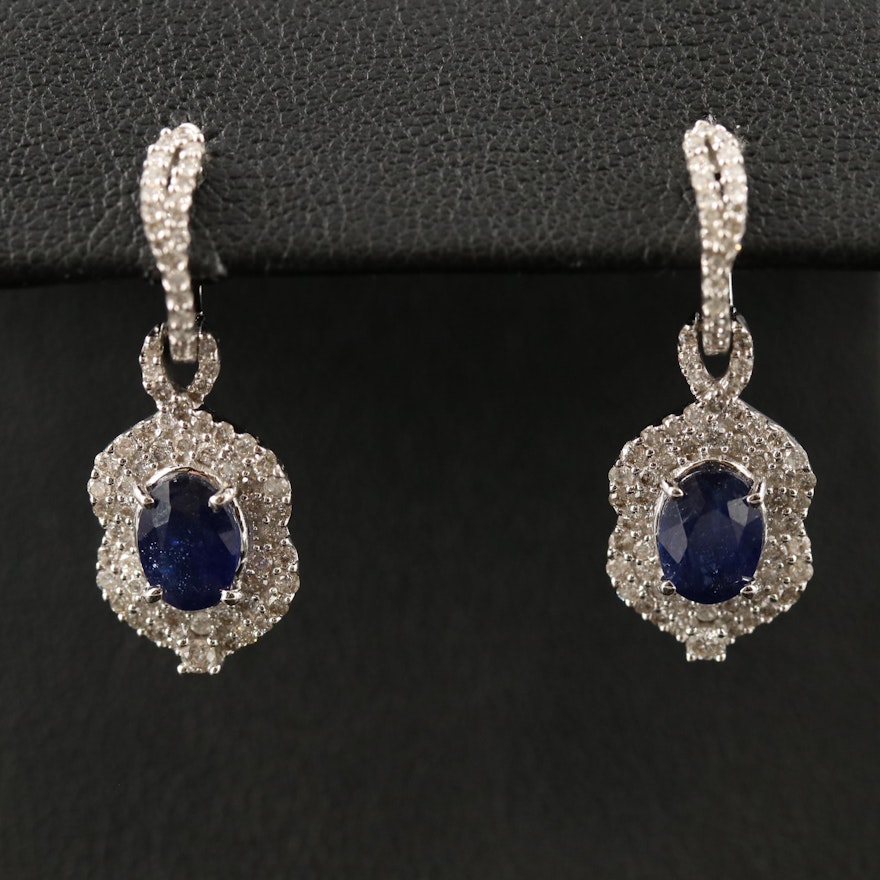 14K Corundum and Diamond Arabesque Drop Earrings