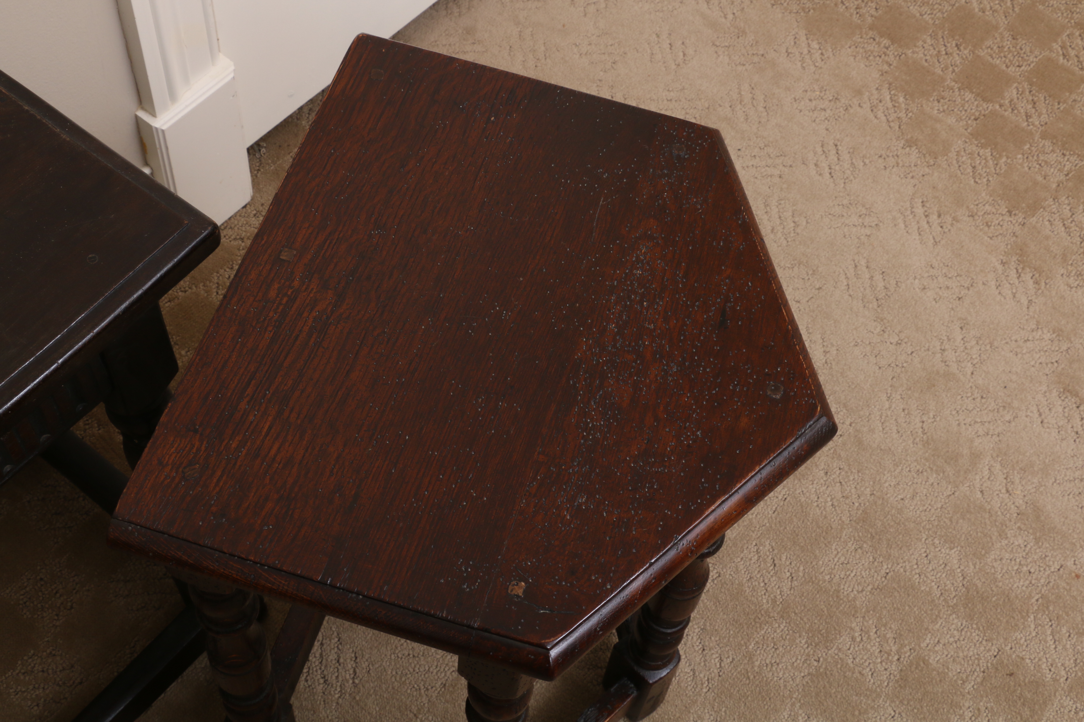 Jacobean Style Hardwood Bench and Side Table, 20th Century