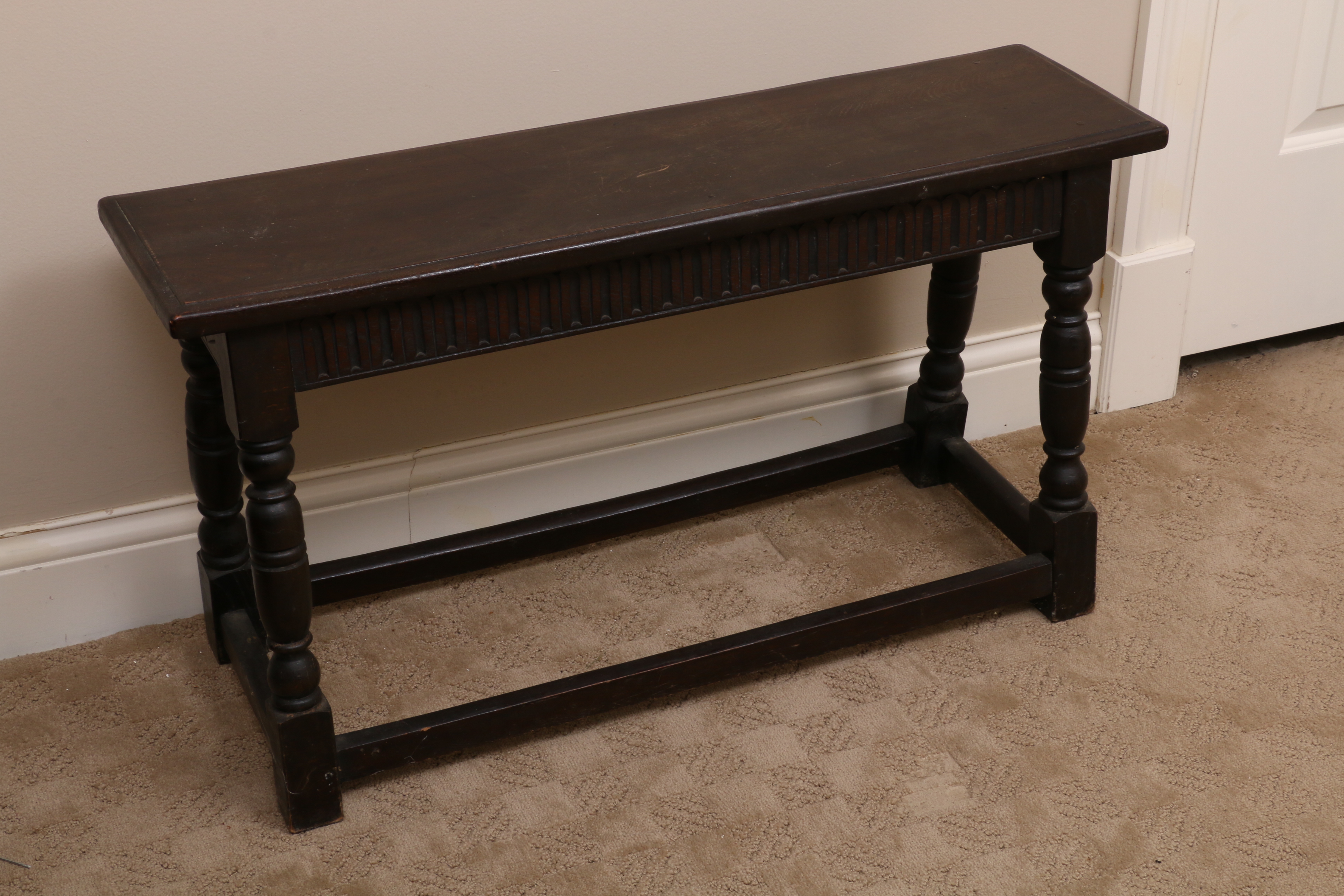 Jacobean Style Hardwood Bench and Side Table, 20th Century